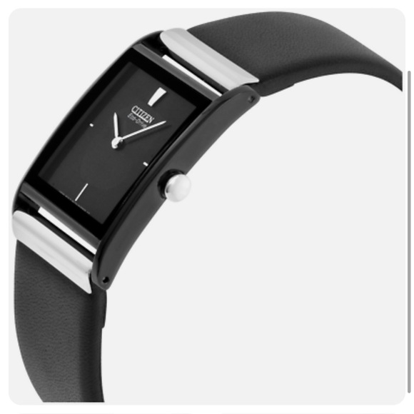 Citizen Other - Citizen black eco-drive watch black face leather black strap water resistant
